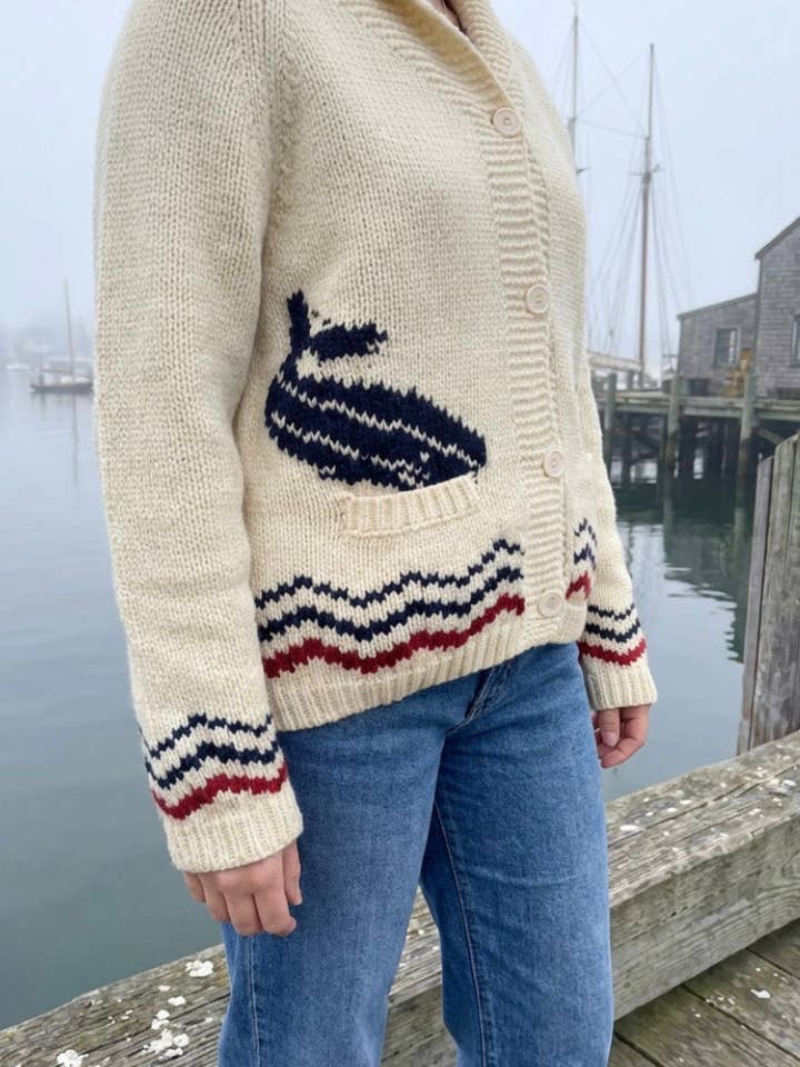 Lobster In Tee Varsity Cardigan in Ivory for wholesale by Pink Pineapple