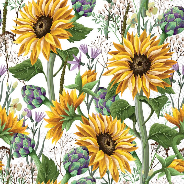 Boston International - Wholesale Disposable Napkin - Paper Cocktail Napkin Pack of 20 Sunflower Meadows Fall