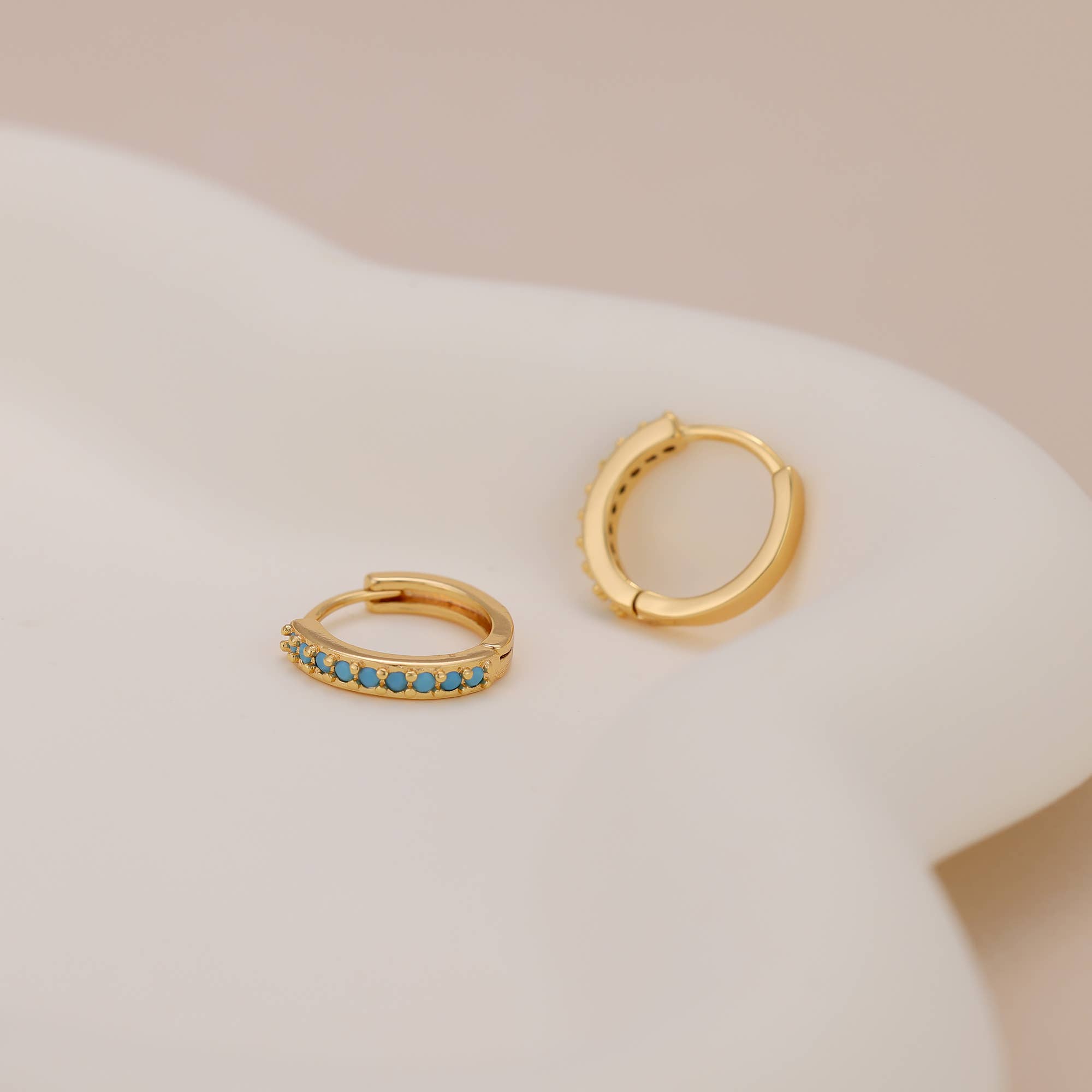 Melange Blanc - Wholesale Huggie Earrings - E138 Paved turquoise huggie hoop earrings, gold hoops2