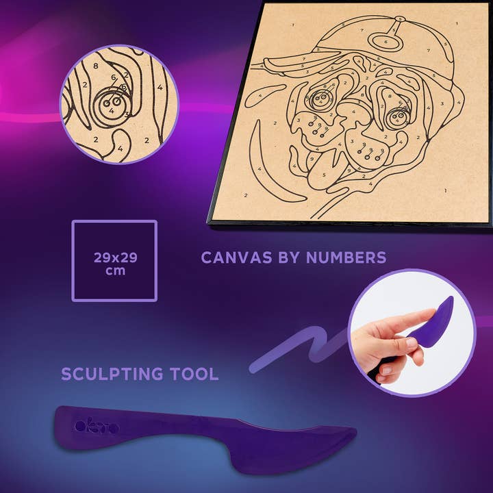 Fainotoys - Wholesale DIY Craft Kit - Kids - OKTO Clay by Numbers — Pug Dog — (16.54×12.01 in) — Ages 5+2