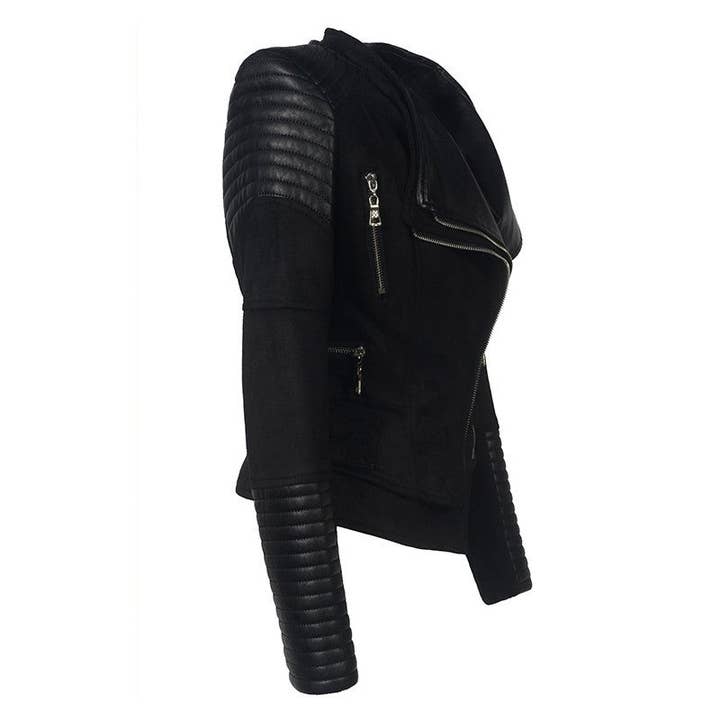 FurDecoration – wholesale Motorcykeljacka - Dam – Bikerjacka i läder med enfärgad PU och mockainlägg1