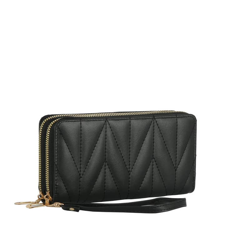 Handbag Factory Corp - Wholesale Wristlet - Zigzag Stitch Zip Wristlet Wallet