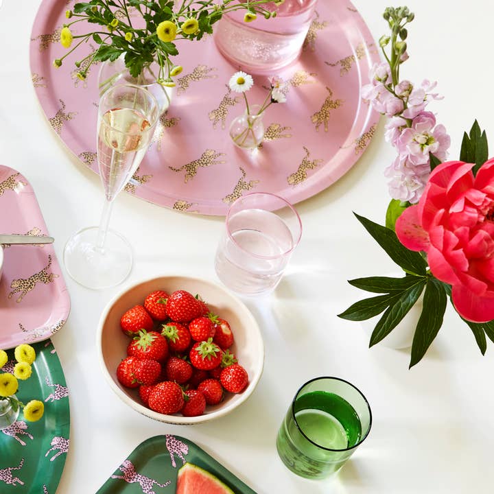 BLU KAT – Engroshandel Serveringsbakke – Gul Leopard Rund Serveringsbakke - 38 cm3