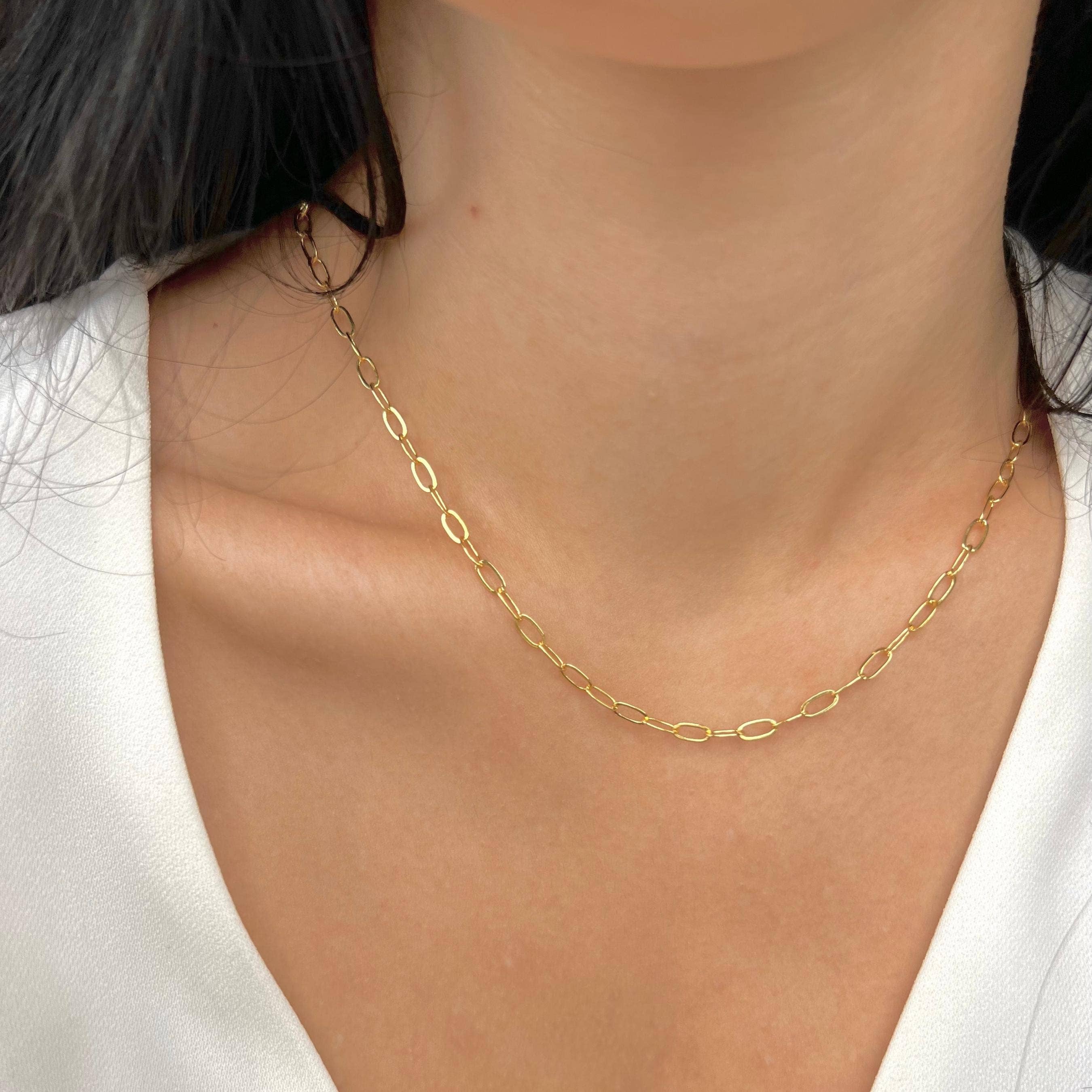 Rossie Jewellery – wholesale Link & chain necklace – 14k Gold Filled Dainty Paperclip Chain Necklace2