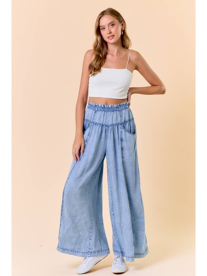 Doe and Rae - Wholesale Pants - Women's - TENCEL DENIM VOLUME WIDE-LEG PANT W/ SLANT POCKETS - 8823P6