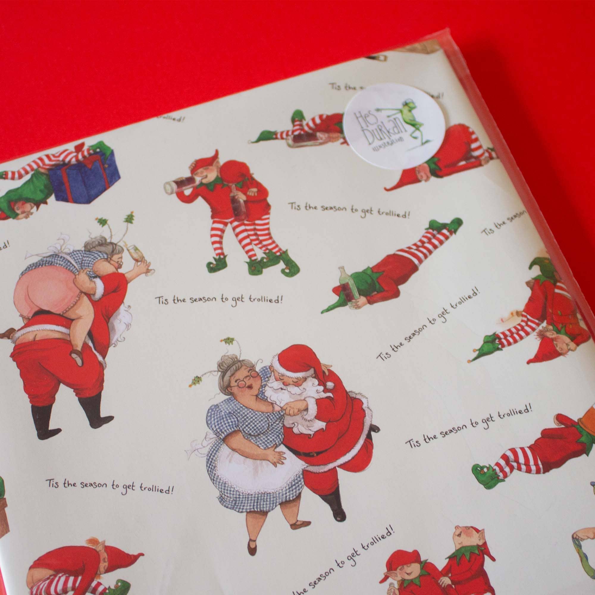 Hes Designs - Venta al por mayor Sobre de papel de regalo - Papel de regalo navideño, papel de regalo de Papá Noel y elfo de Fun Drunk4