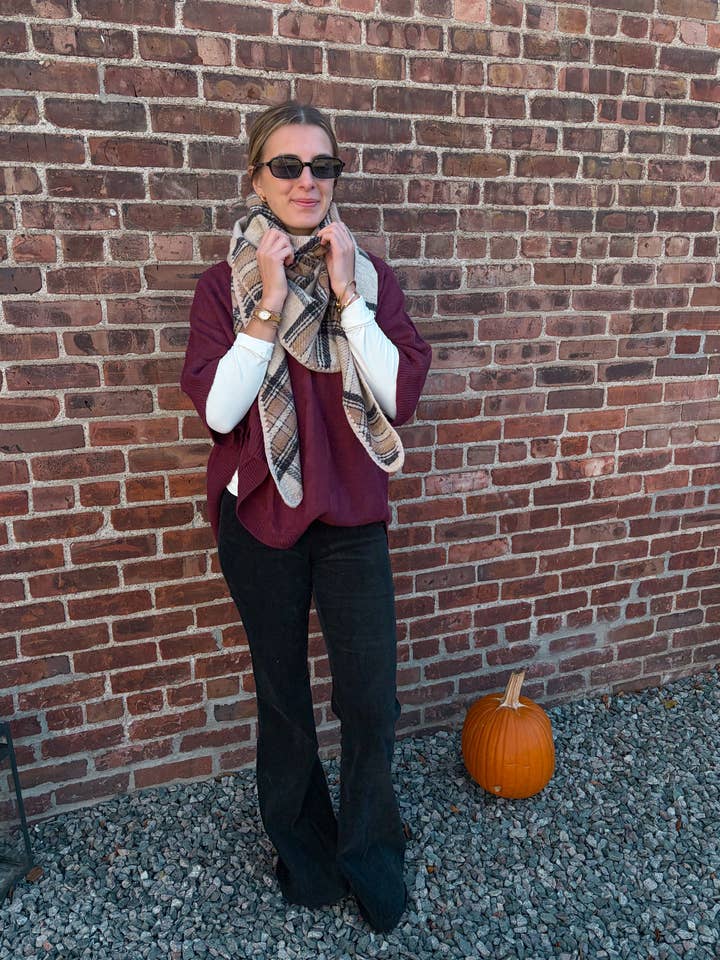 Claire Tartan Plaid Triangle Wrap-Whipstitch for wholesale by Top It Off