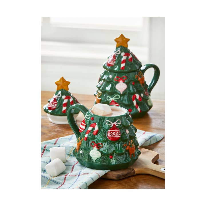 tag - Wholesale Coffee Mug - Christmas Tree & All The Trimmings Lidded Mug - Green