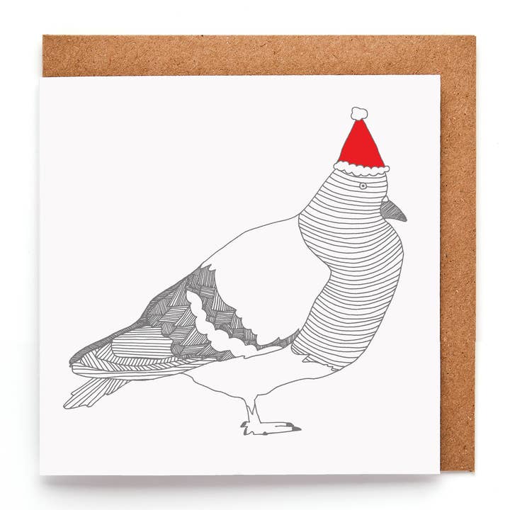 Pigeon in Christmas Hat Greeting Card | Bird Christmas Card for wholesale by You've Got Pen On Your Face