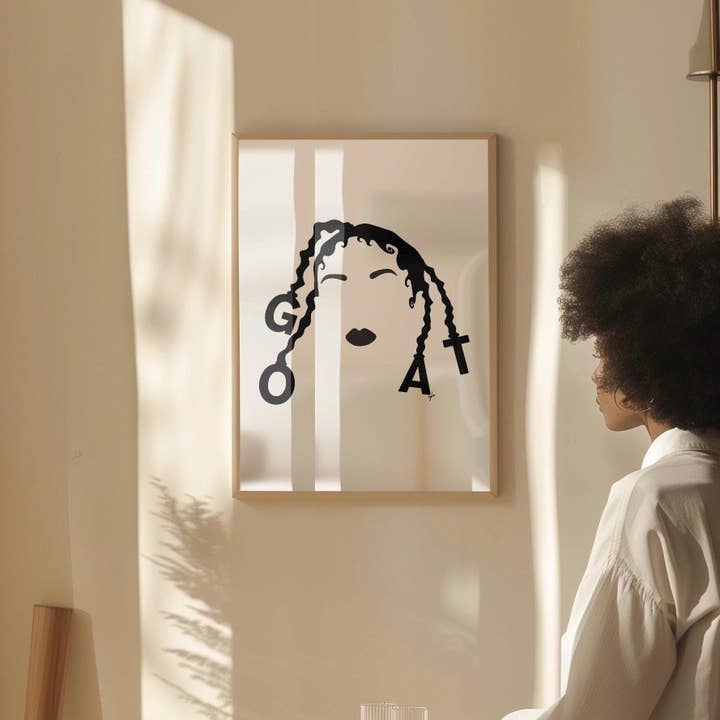 Schwarz-Weiß-Porträt einer schwarzen Frau - Shalom Kunstdruck für den Großhandel von Aysha Studios