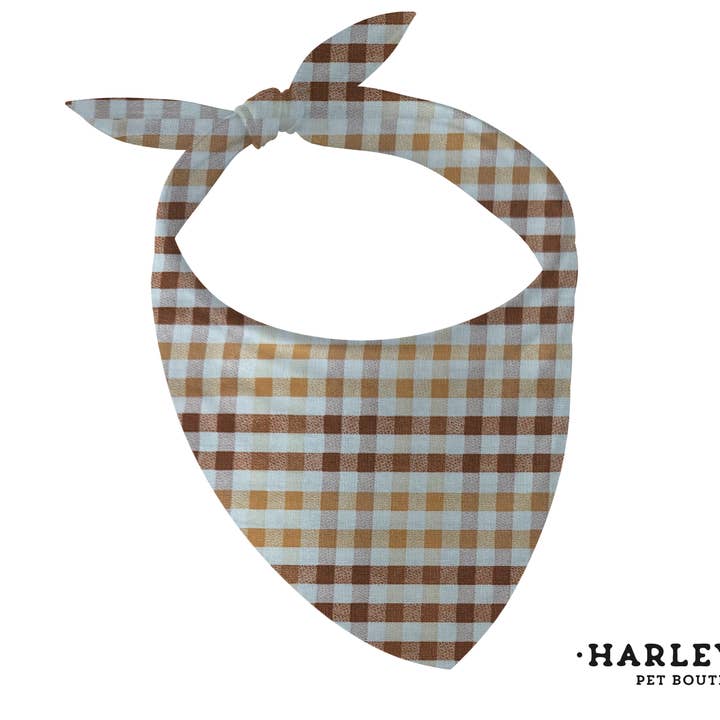 Gingham Caramel Bandana for wholesale by Harleybee Pet Boutique
