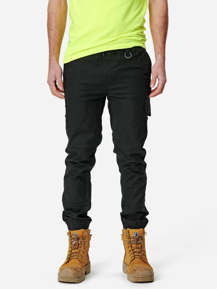 Mens Cuffed Elastic Waist Pant Black for wholesale by ELWD workwear