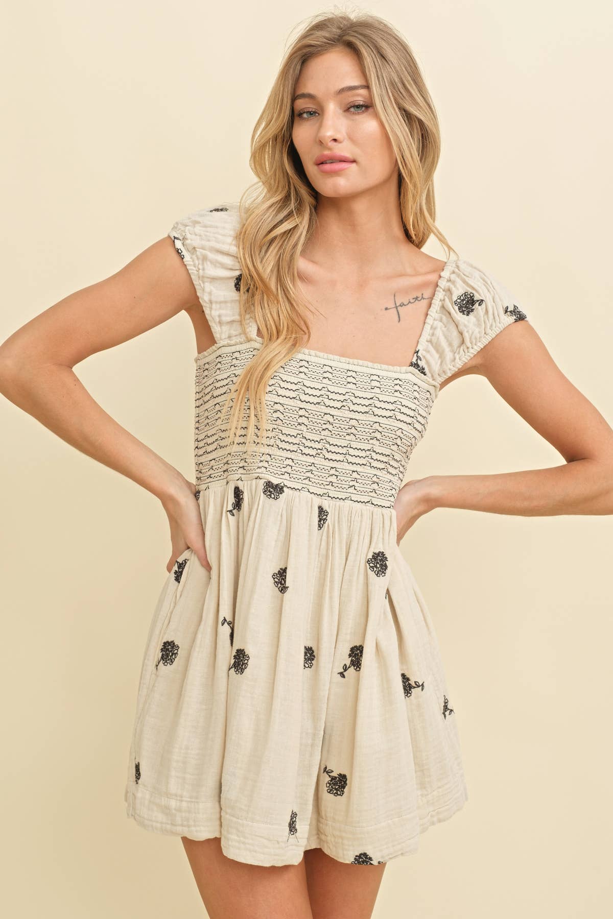 Cloud Ten - Wholesale Dress - Women's - CD13363 - FLORAL EMBO DRESS0