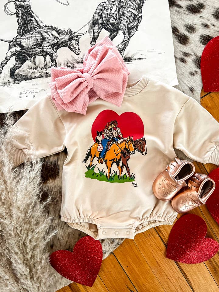 Rancher Lovers Valentine Bubble Romper (Infant) (Cream) for wholesale by The Fringed Pineapple