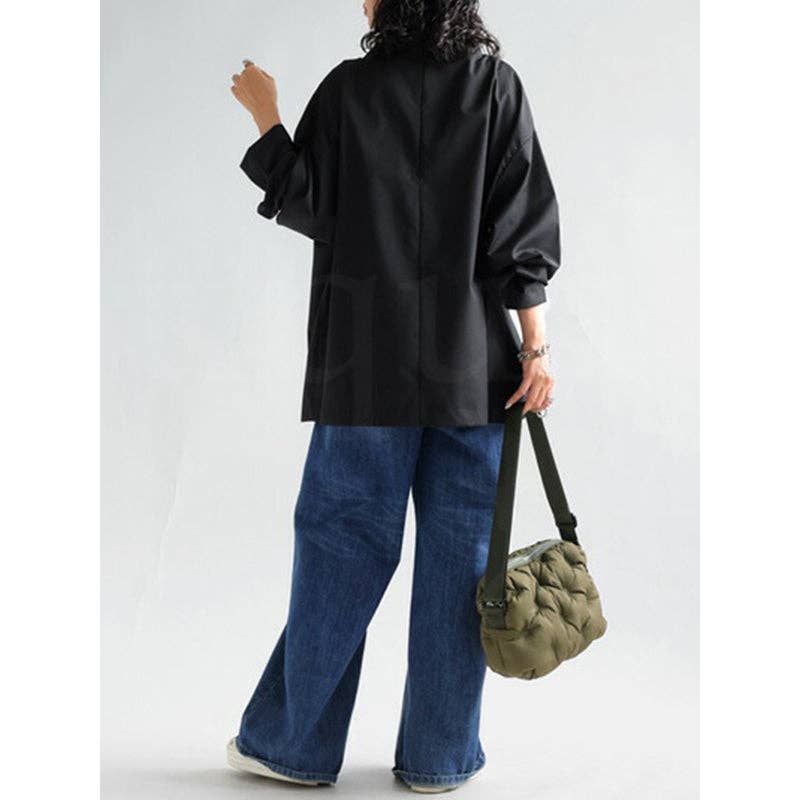 Plush Looks - Wholesale Tunic - Women's - Long Sleeves Loose Solid Color High Neck T-Shirts Tops18