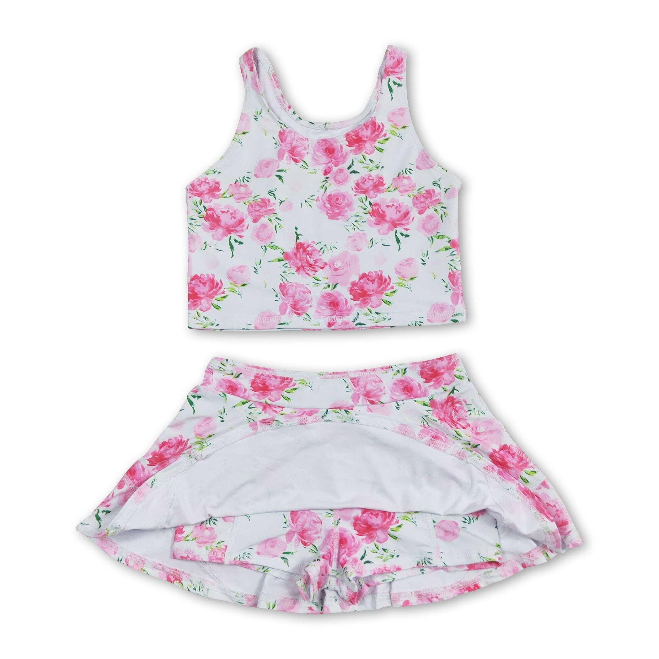 Yawoo Garments - Wholesale Top & Skirt Set - Kids - Sleeveless pink flower top skirt girls summer clothes2