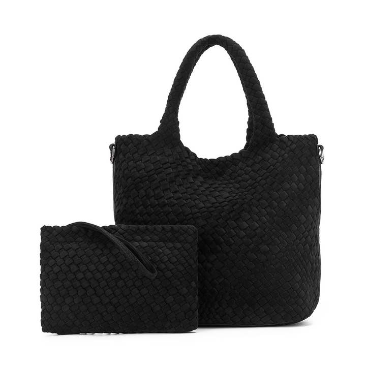 Arielle Black 2 Piece Suedette Top Handle for wholesale by BLACK CAVIAR DESIGNS