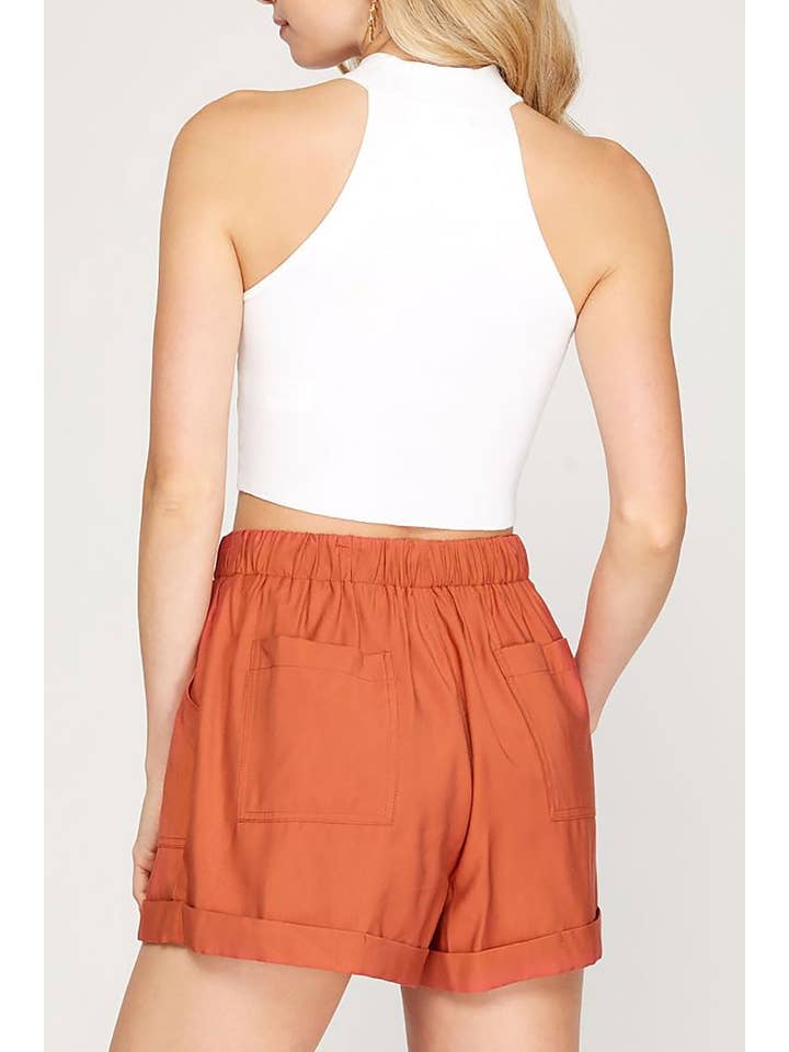 RUST TWILL W/ POCKETS AND LINING WOVEN SHORTS for wholesale on Faire1