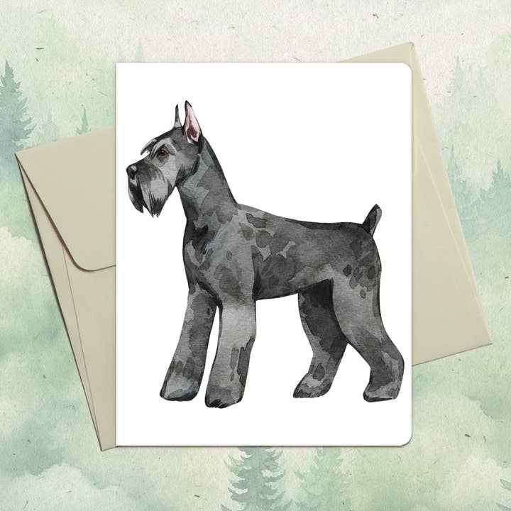 Handgefertigte Grußkarte mit Riesenschnauzer-Motiv für den Großhandel von Soul Familiar