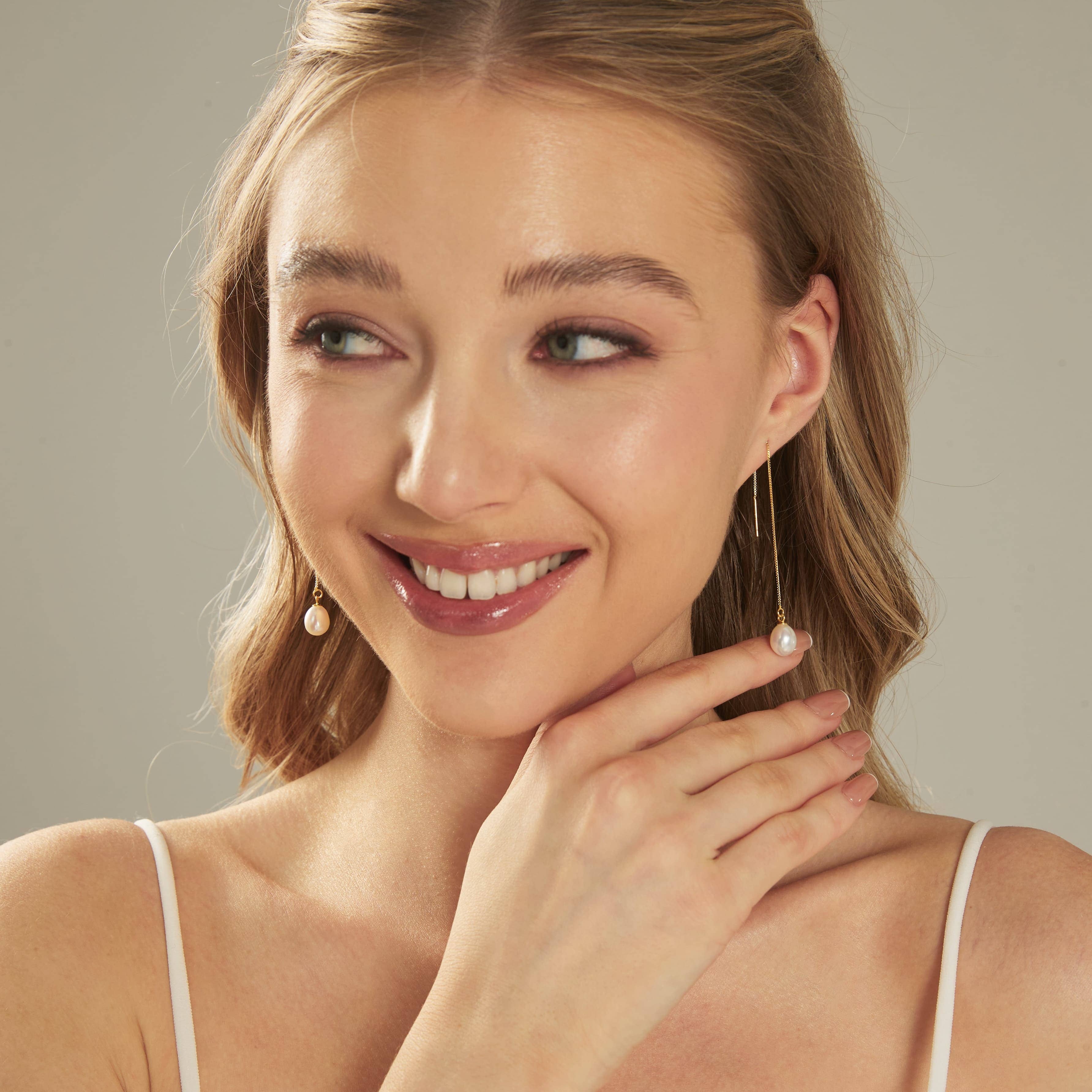 Drrtymagic - Wholesale Dangle Earrings - Freshwater Pearl Threader Earrings Gold Chain Earring4