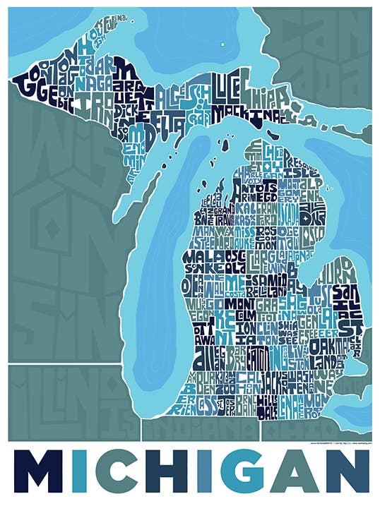 Michigan Neighborhood Type Map for wholesale by LOST DOG art & frame