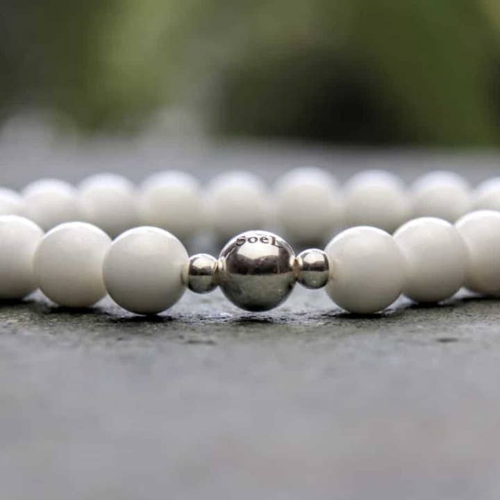 White Tridacna and Sterling Silver 8mm Beaded Bracelet for wholesale by SoeL Beads