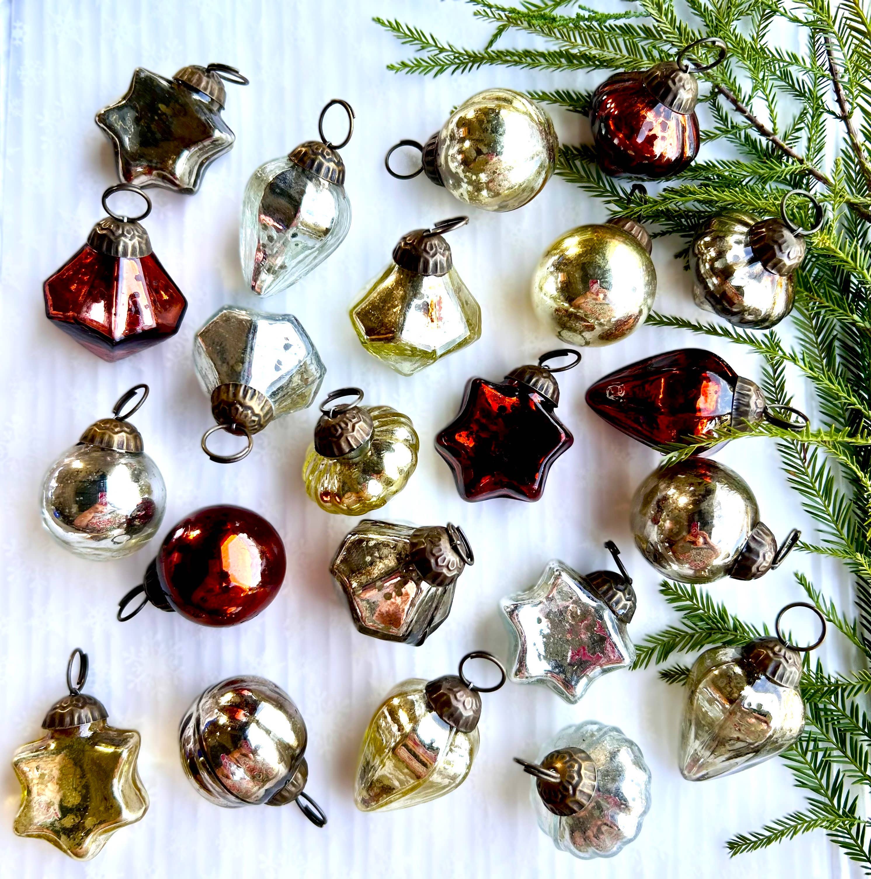 Silk Road Traders - Wholesale Ornament Set - Mini Mercury Glass Ornament Assortment in Antique Colors1