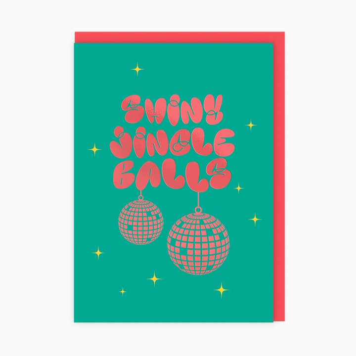 Shiny Jingle Balls - Modern Bright Disco Ball Christmas Card for wholesale by LoveLossDiscoballs