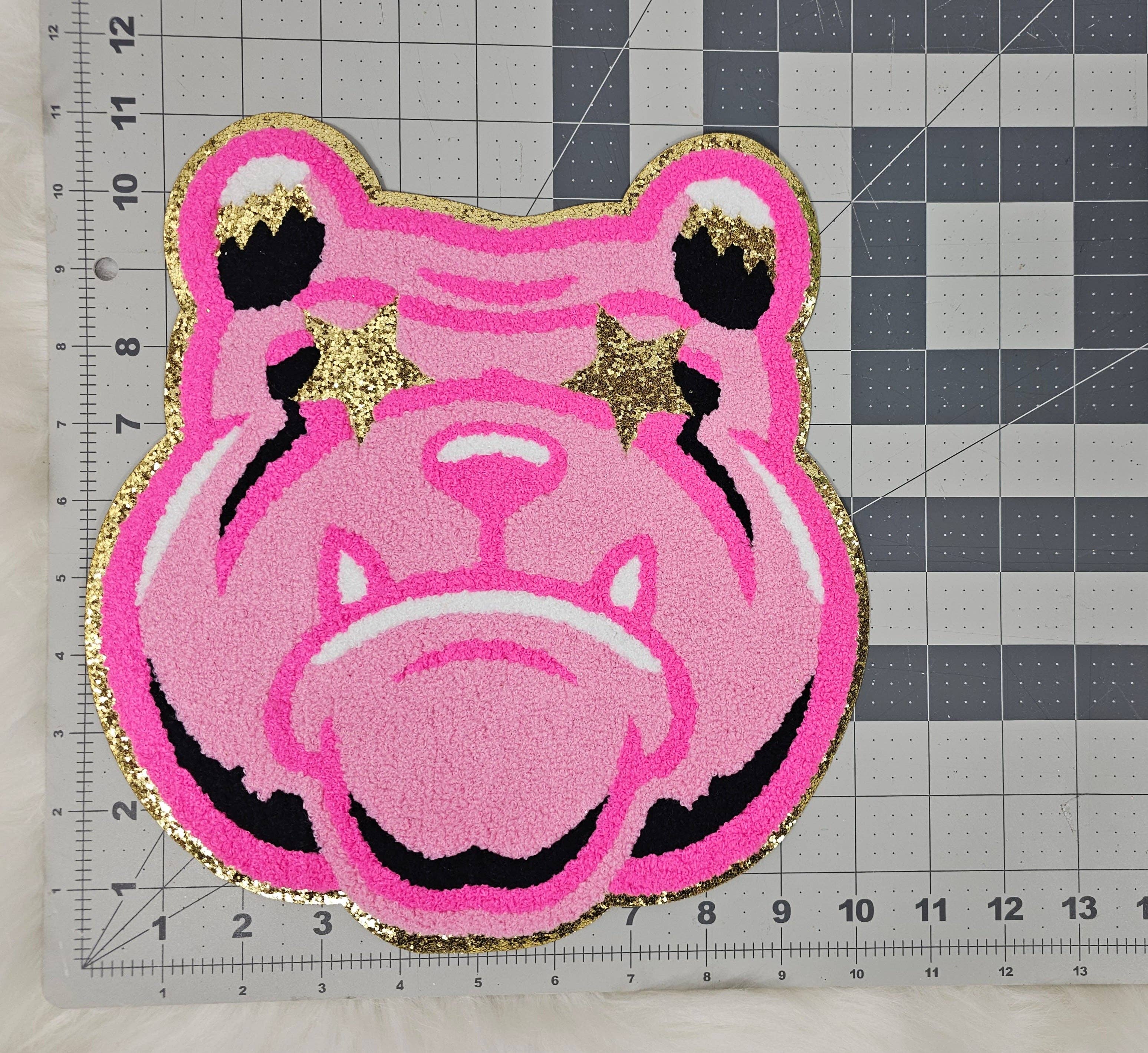 Scratch Decor - Wholesale Patch - Hot Pink Bulldog Mascot with Star Eyes Large Chenille2