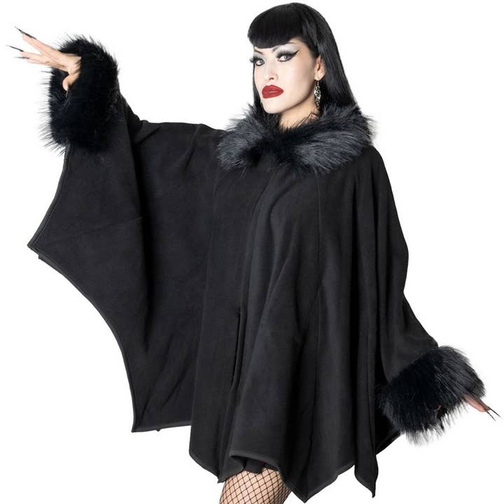 Glamour Ghoul Web Cape Black Fur for wholesale by Kreepsville