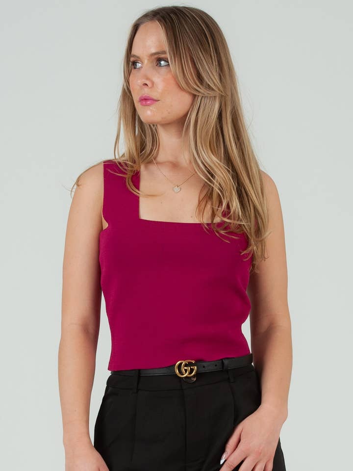 Lucca Couture - Wholesale Tank Top - Women's - Knit square neck wide strap tank top in fuschia