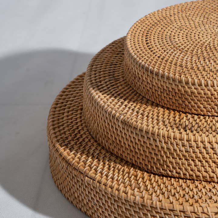 Office Objets - Wholesale Basket - Set of three handcrafted Indonesian wicker baskets in natural rattan (caramel)125
