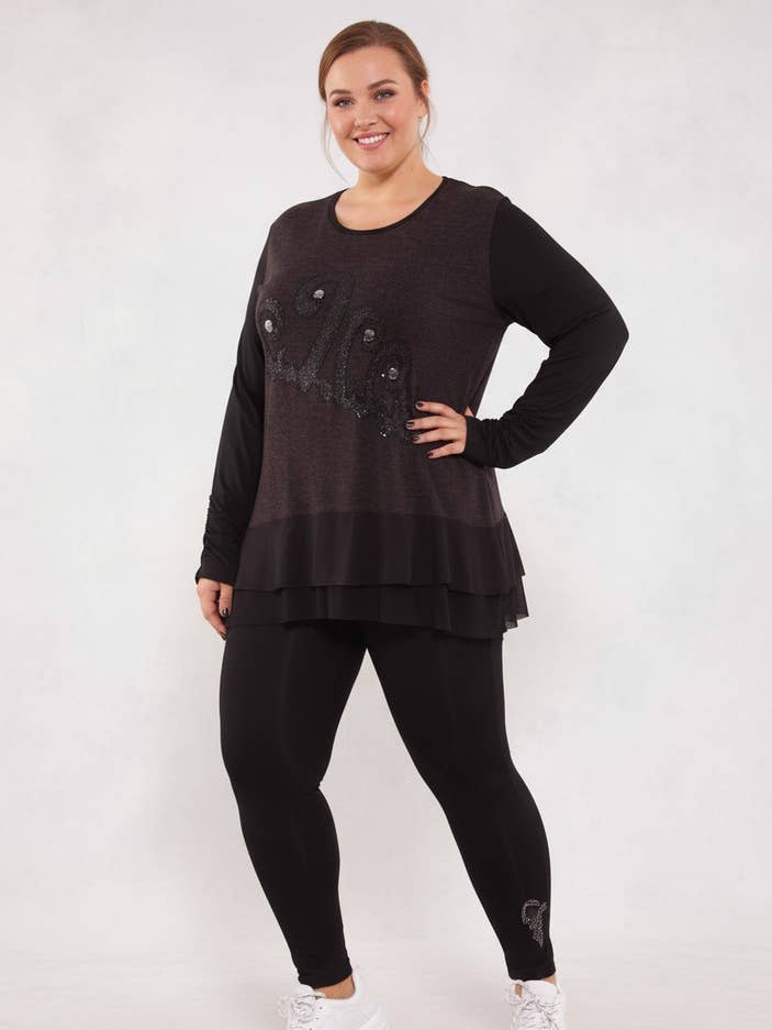 Camisola de tamanho grande com folho e padrão (A936) por atacado de Pomme Rouge Paris