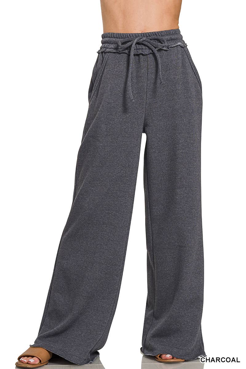 42POPS - Wholesale Pants - Women's - ,,.0904 Fleece Exposed Seam Wide Leg Sweatpants SI-270333
