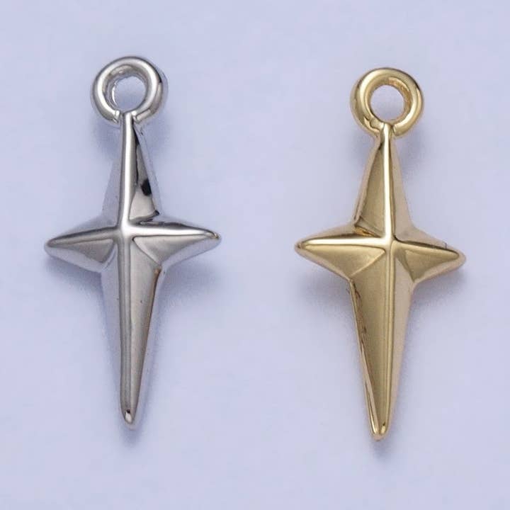Celestial North Star 14mm Long Puffed Add-On Charm in Gold & Silver | AC046 for wholesale by Aim Eternal
