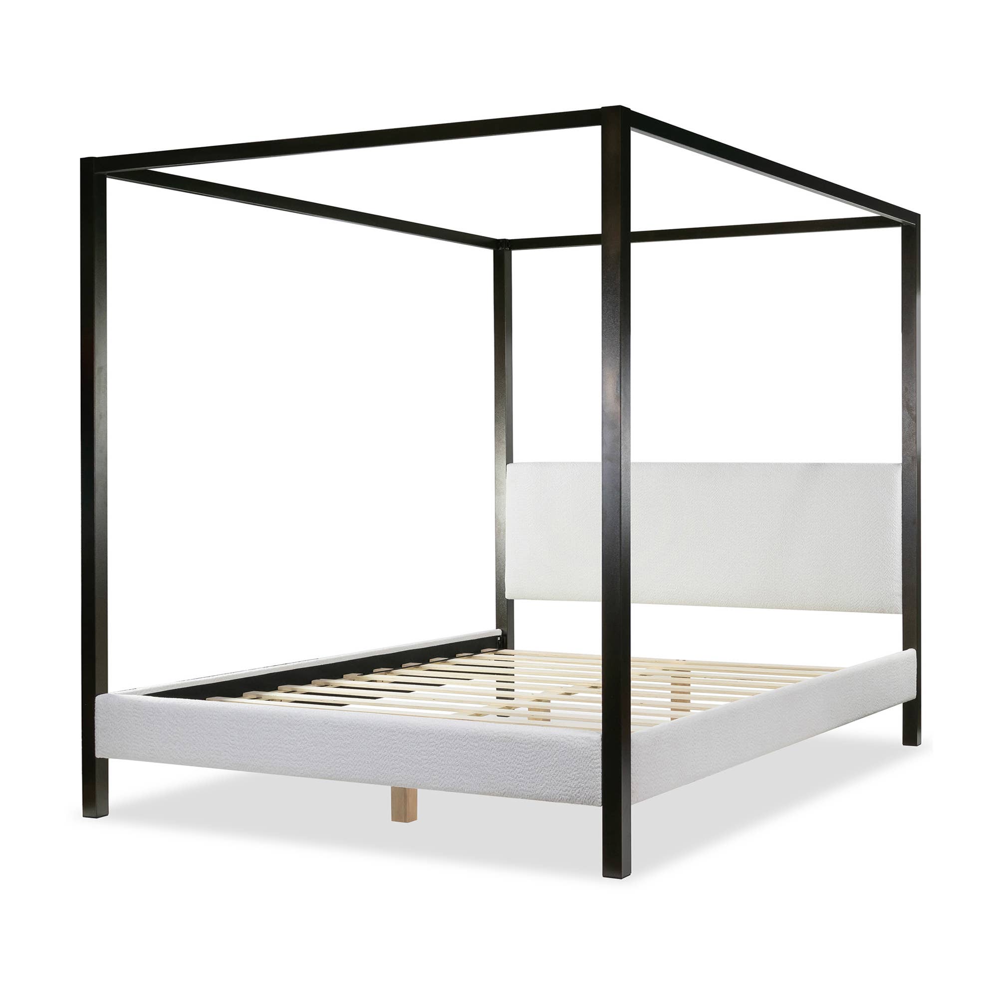 Glamour Home - Wholesale Bed - Beecher White Boucle Canopy King Bed with Iron Frame4