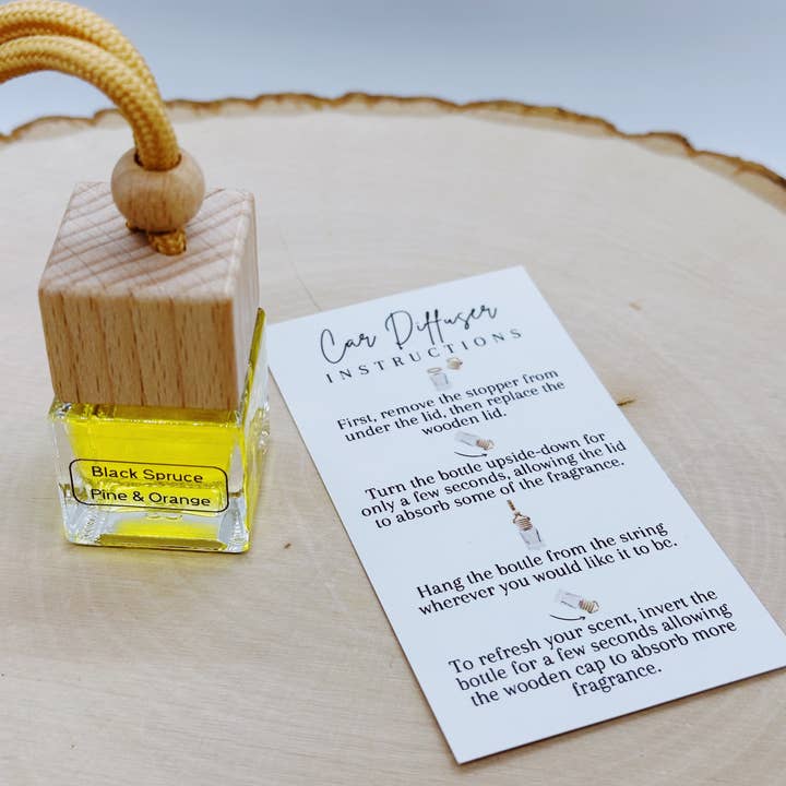 Wellness & Oils - Wholesale Car Freshener - Unisex - Car Reed Diffuser Black Spruce, Pine and Orange - Hanging1