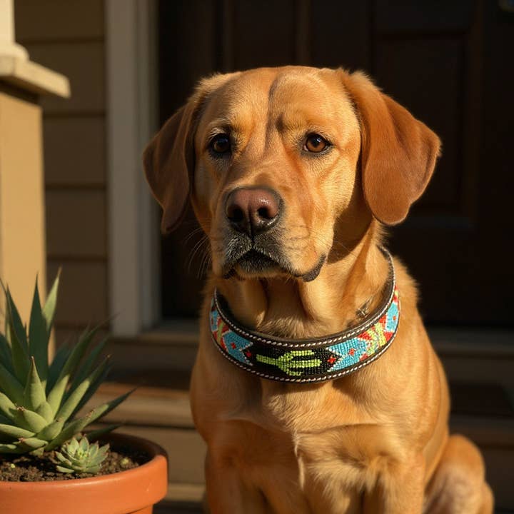 Coleira Épica de Couro Acolchoado para Cão com Design de Cactos com Missangas #B por atacado de Smart Horse Gear