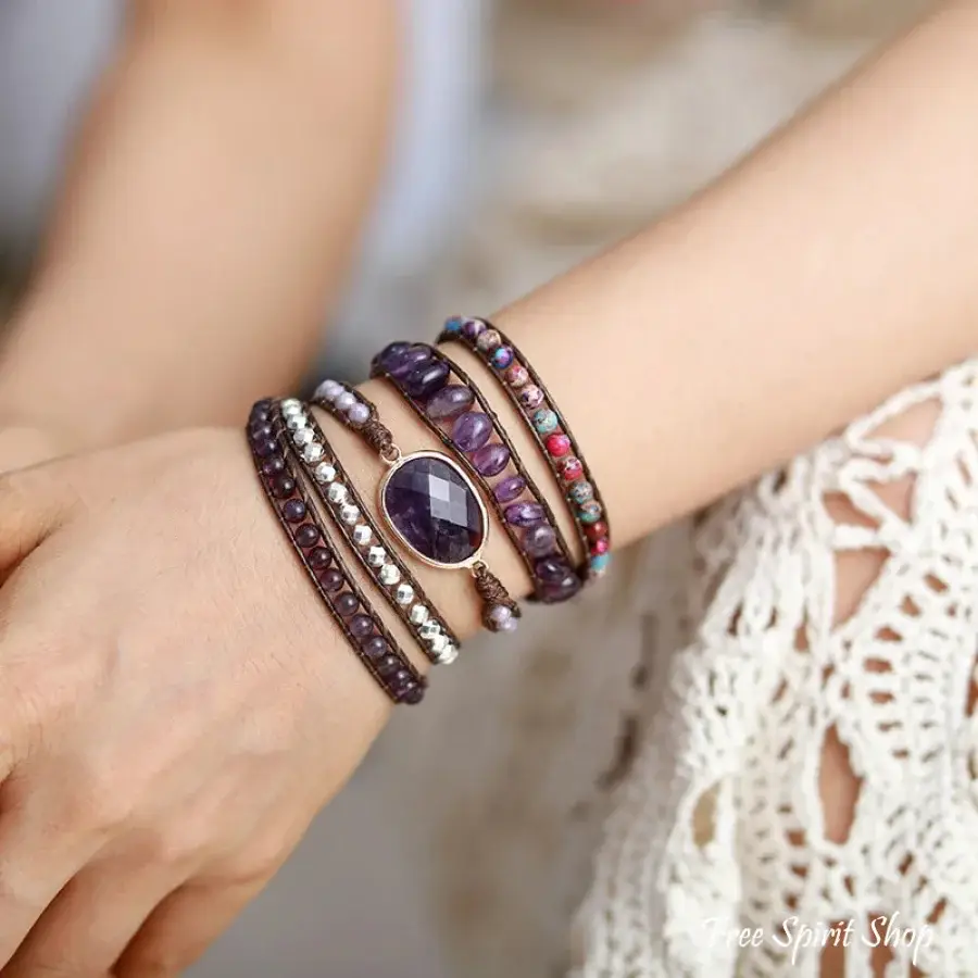 Free Spirit Shop - Wholesale Beaded Bracelet - Amethyst & Purple Jasper Wrap Bracelet2
