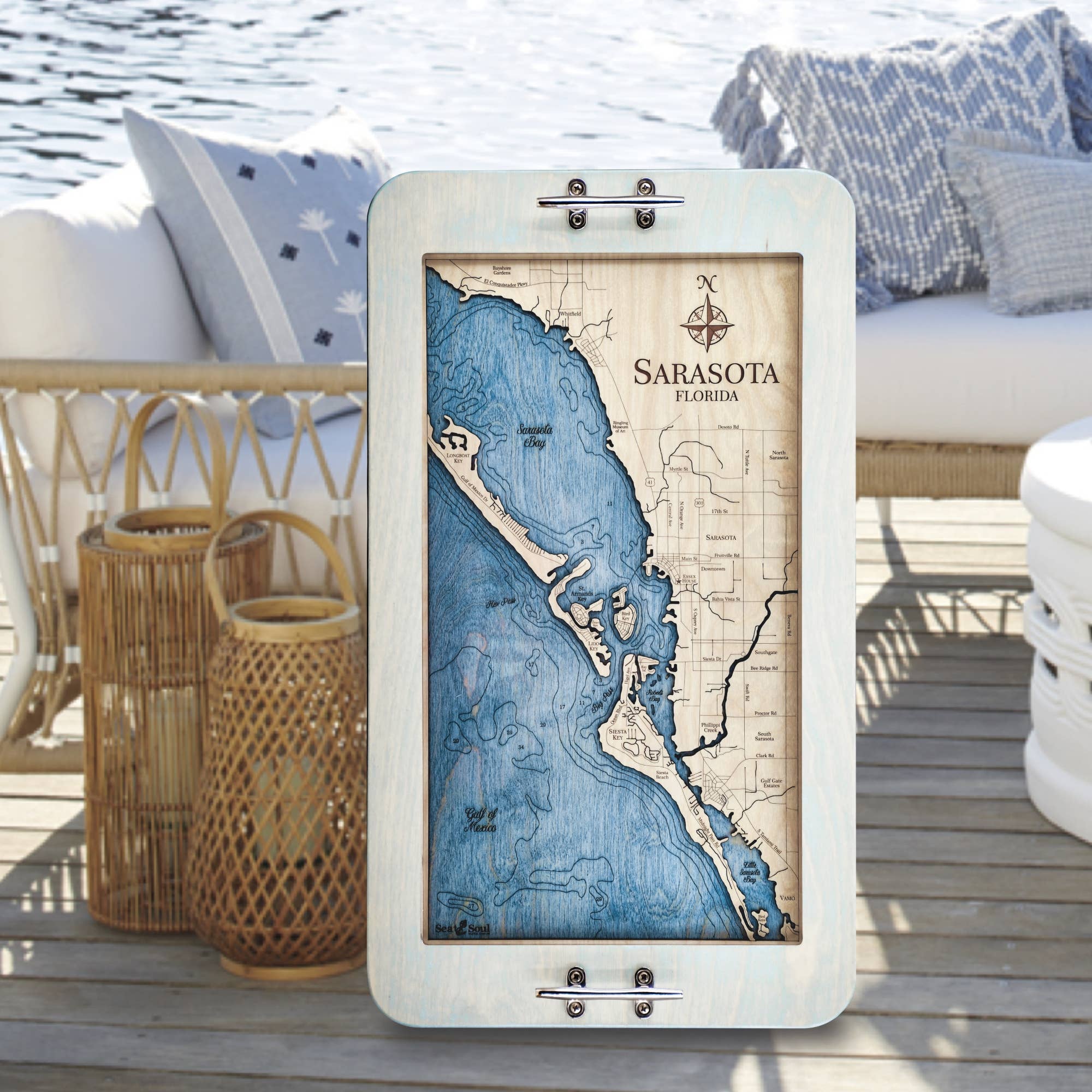 Sea & Soul Nautical Chart Art – Großhandel Serviertabletts – Küsten-Florida Nautische 3D-Holzkarte Serviertablett & Wandkunst23