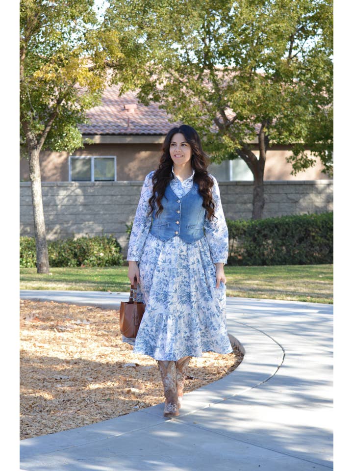 Skirt Society - Wholesale Dress - Women's - Morocco Blue Floral Midi Dress7