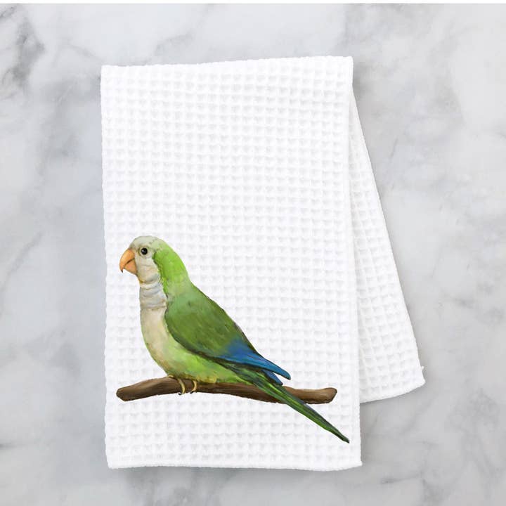 Grünes Mönchssittich-Küchentuch für den Großhandel von MerikaArt