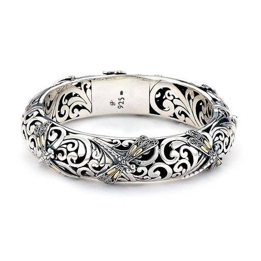 Bracelet libellule design balinais SS/18k avec verrou à glissière pour la vente par Eli Pebble