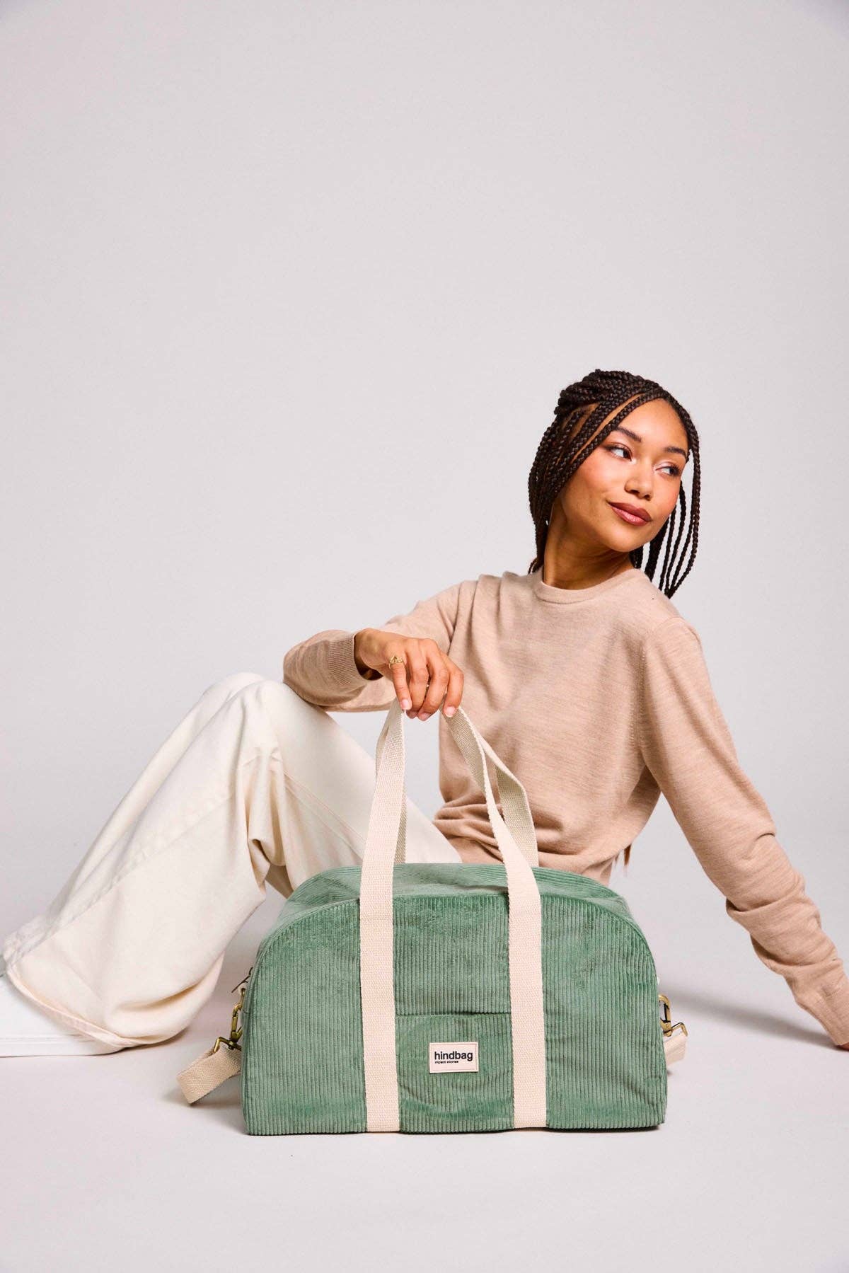 Hindbag - Wholesale Weekender Bag - Women's - Charlie Mint Green Corduroy Bowling Bag