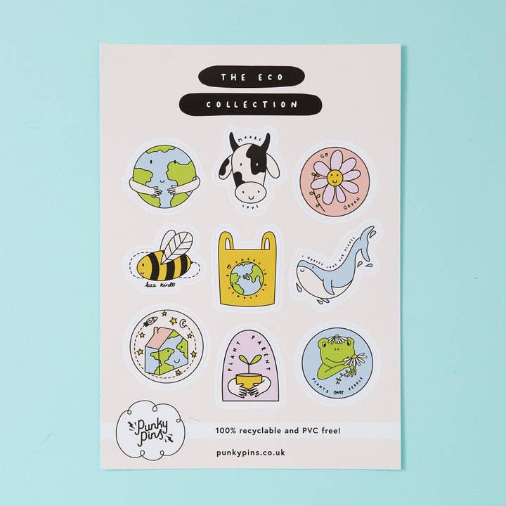Folha de autocolantes em papel ecológico Earth Friends por atacado de Punky Pins