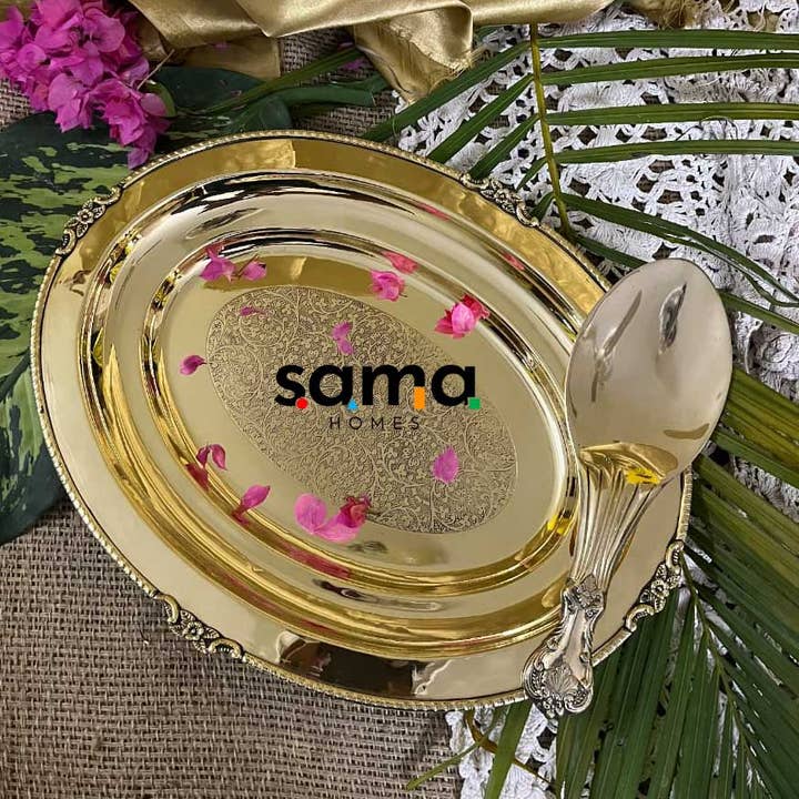 Plato de arroz de latón con cuchara para servir arroz para venta al por mayor de SAMA Homes