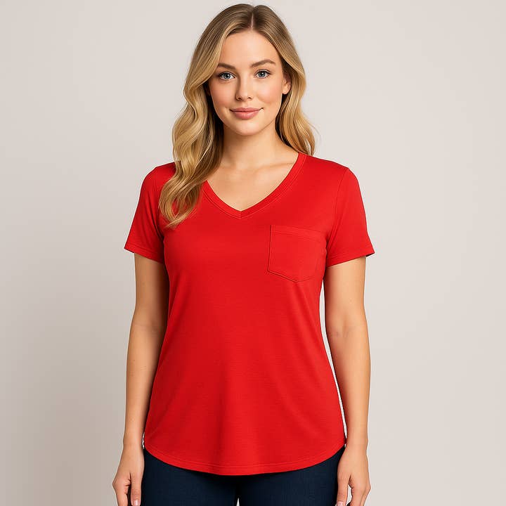 JadyK - Wholesale Tunic - Women's - Celeste Buttery Soft Pocket Round Hem Basic Top | JadyK1
