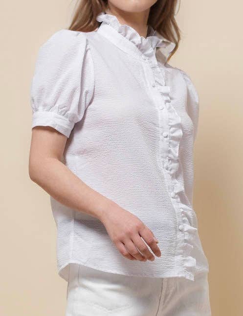 Sweetkama - Vendita all'ingrosso Camicia button down - Donna - Camicia a righe con maniche corte e collo arricciato da donna SKT510870