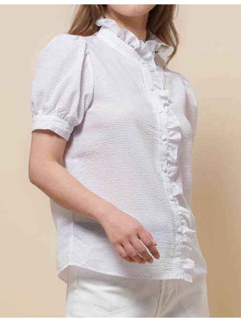 Sweetkama - Vendita all'ingrosso Camicia button down - Donna - Camicia a righe con maniche corte e collo arricciato da donna SKT51087