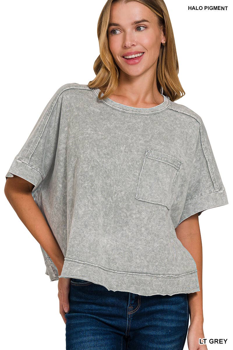 42POPS - Wholesale Knit Top - Women's - `.Washed Exposed Seam Oversized Tee17